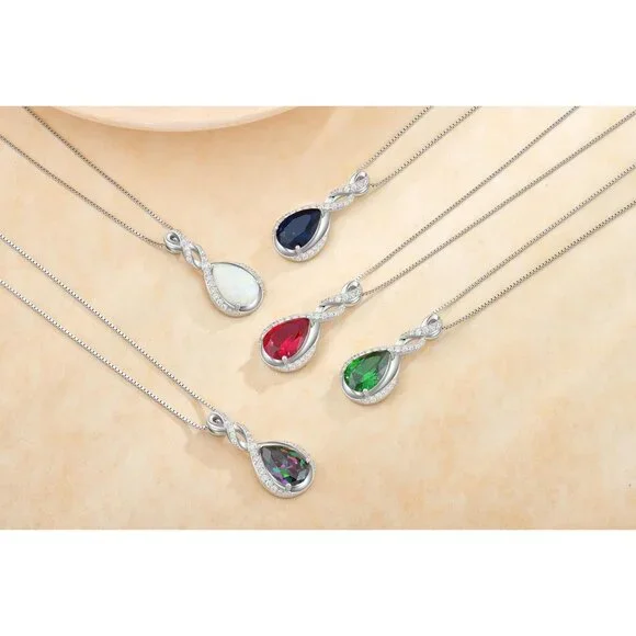 925 Sterling Silver Ruby Birthstone Necklace for Women, Infinity Teardrop Pendan